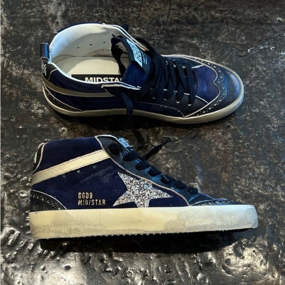 Golden Goose Mid Star Sneaker Navy Blue Gold Glitter NIB Auth - Picture 3 of 14